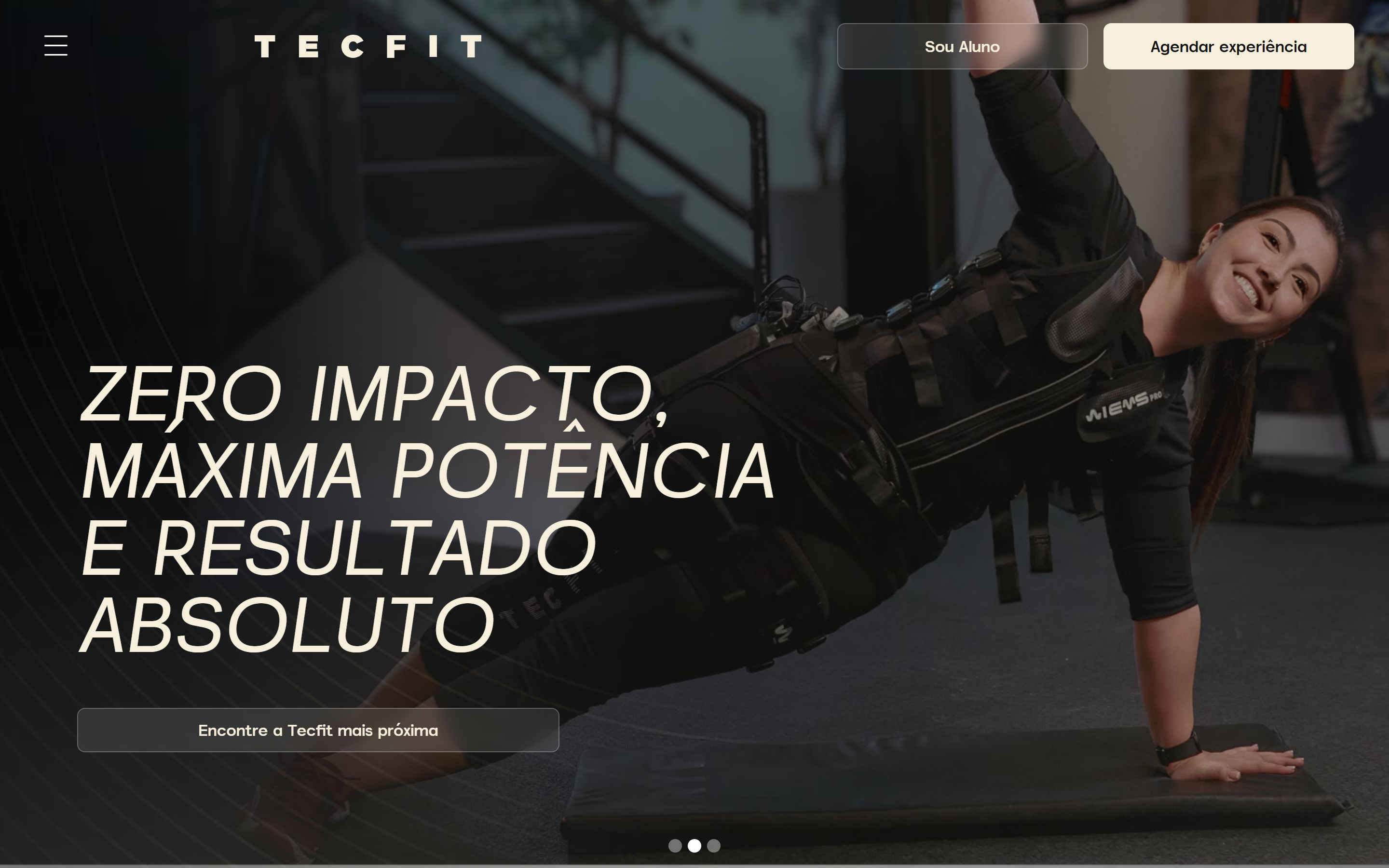 Home atual da Tecfit Brasil, com posicionamento de performance